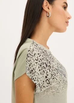 Mujer bonprix bonprix Camiseta con inserto de malla y piedras brillantes