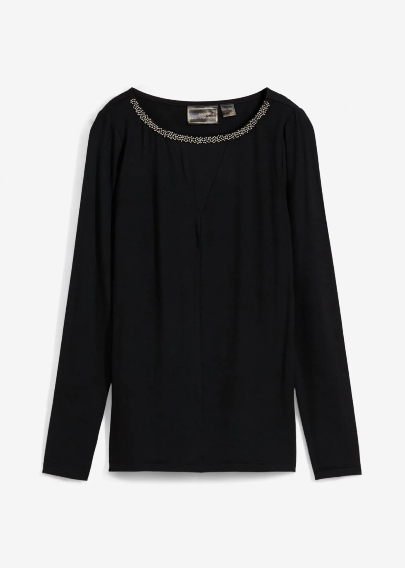 bonprix bonprix Camisetas>Camiseta con inserto de malla y piedras brillantes Negro