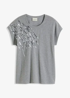 bonprix bonprix Camisetas>Camiseta con lentejuelas Gris jaspeado