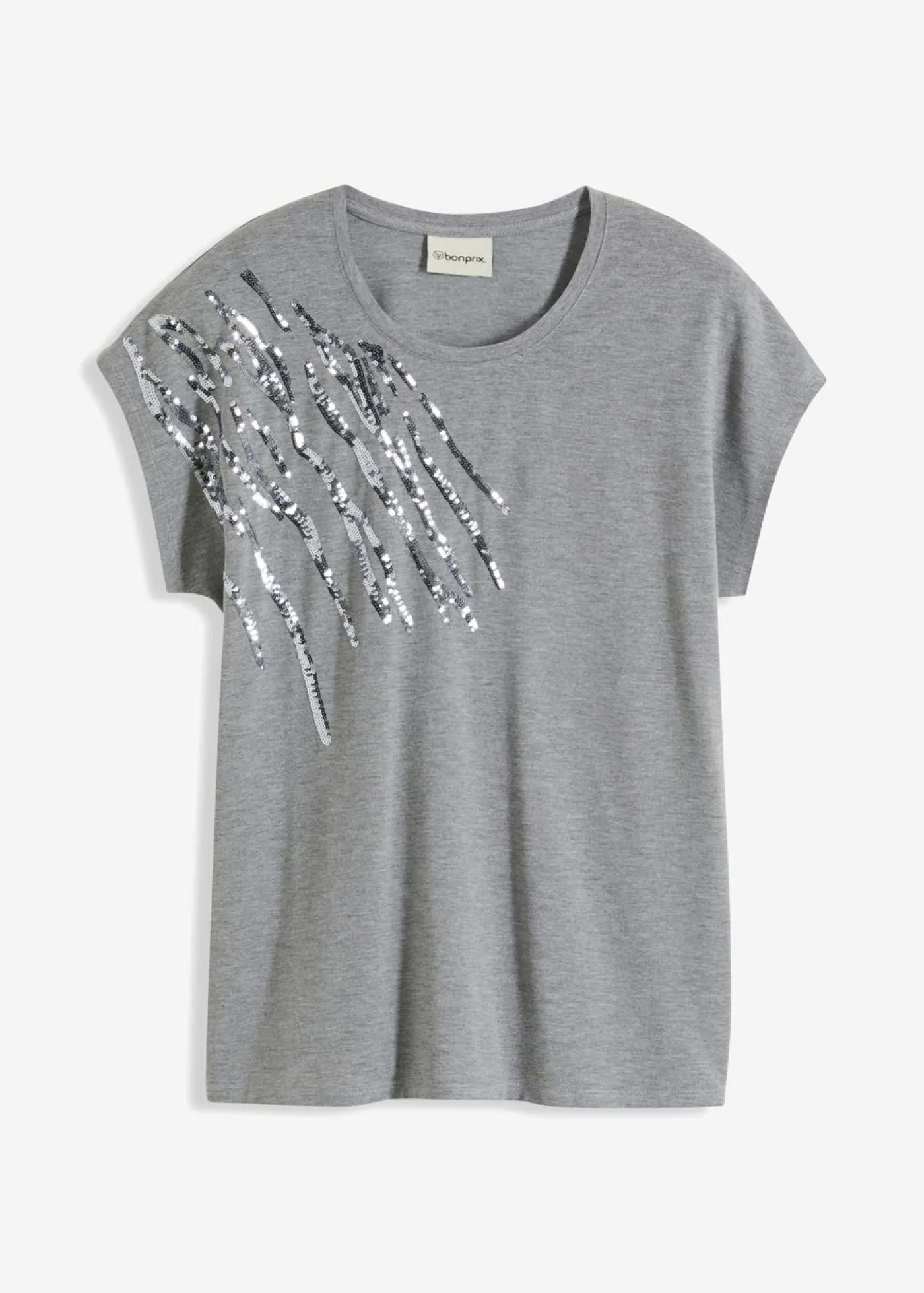 bonprix bonprix Camisetas>Camiseta con lentejuelas Gris jaspeado