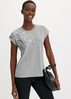 bonprix bonprix Camisetas>Camiseta con lentejuelas Gris jaspeado