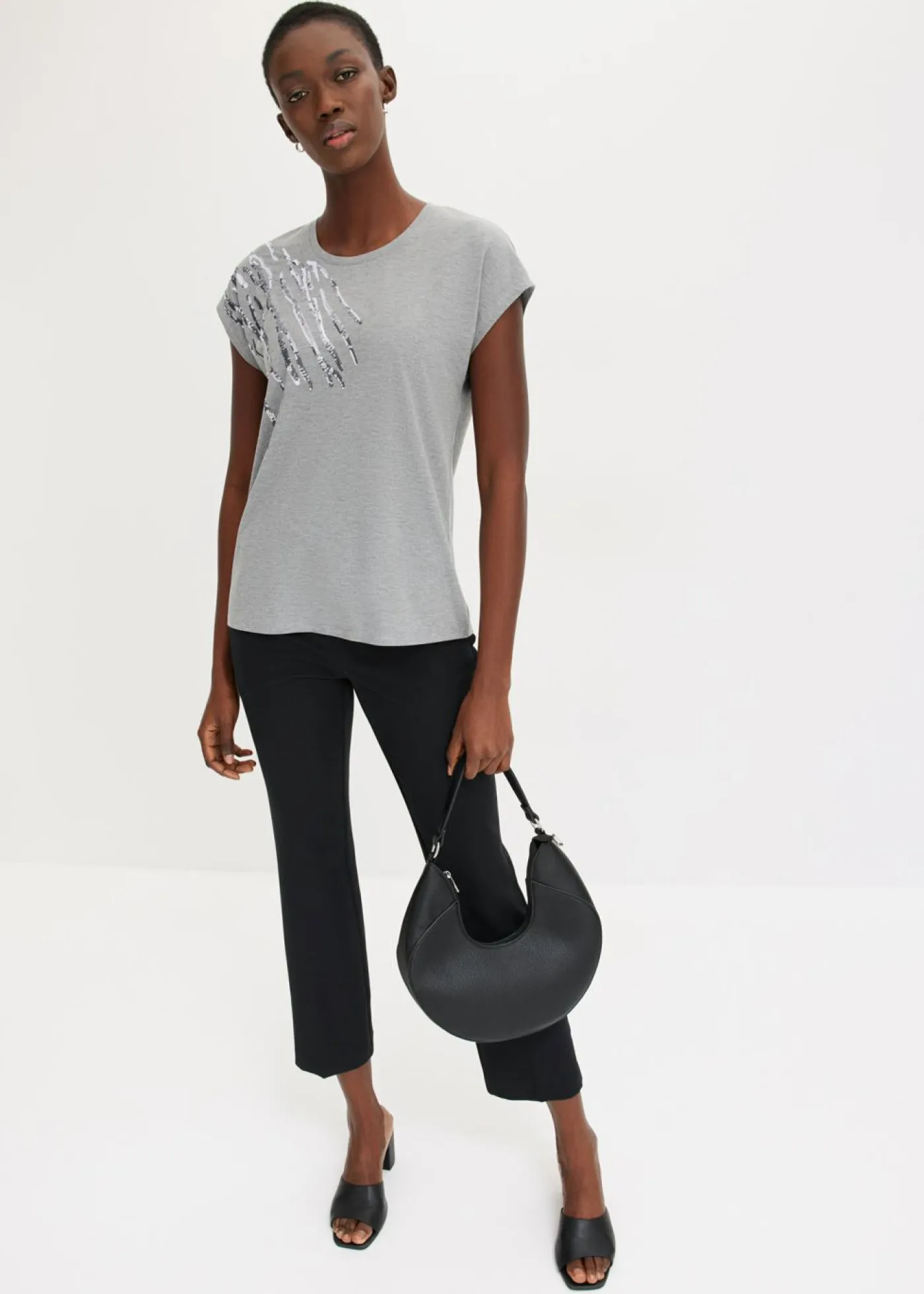 bonprix bonprix Camisetas>Camiseta con lentejuelas Gris jaspeado