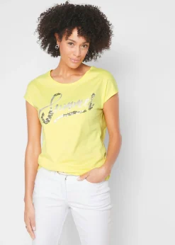 bonprix bonprix Camisetas>Camiseta con lentejuelas Lima/plata estampado