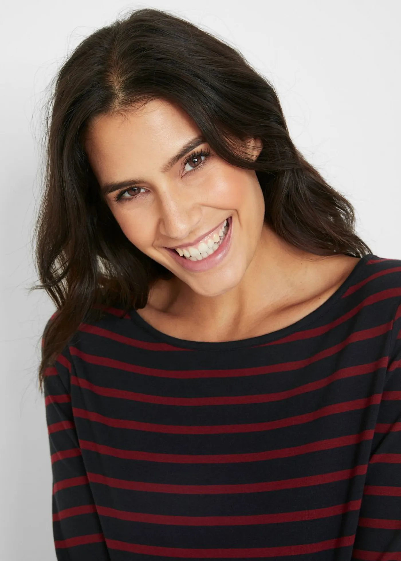 bonprix bonprix Básicos|Camisetas>Camiseta con manga larga y escote barco (2 unidades) negro / rubí