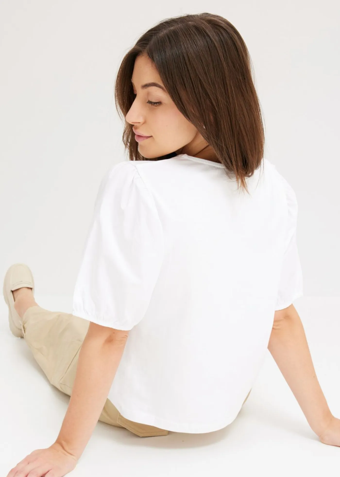 bonprix bonprix Camisetas|Novedades>Camiseta con mangas abullonadas Blanco