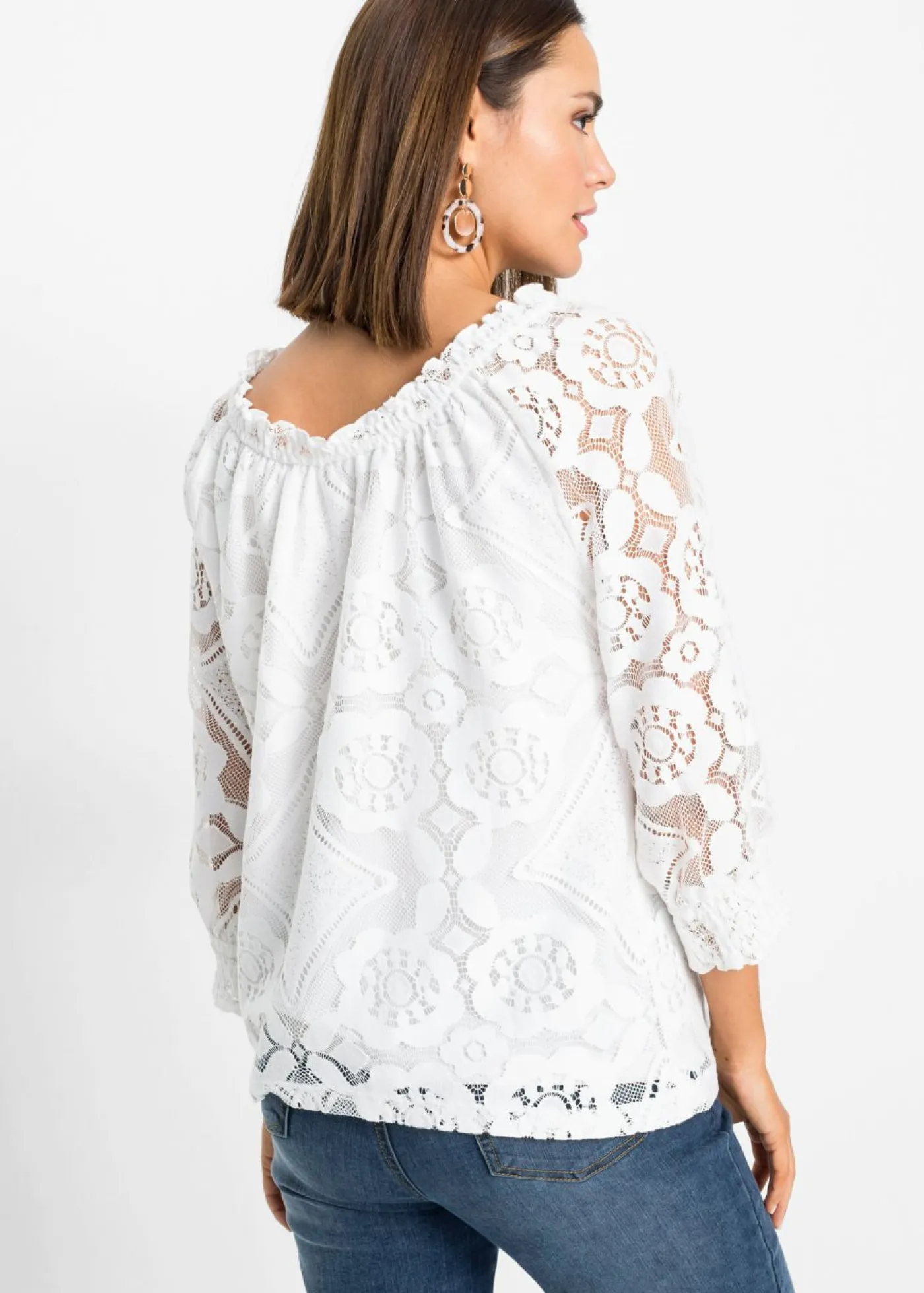 bonprix bonprix Camisetas>Camiseta con mangas abullonadas Blanco lana