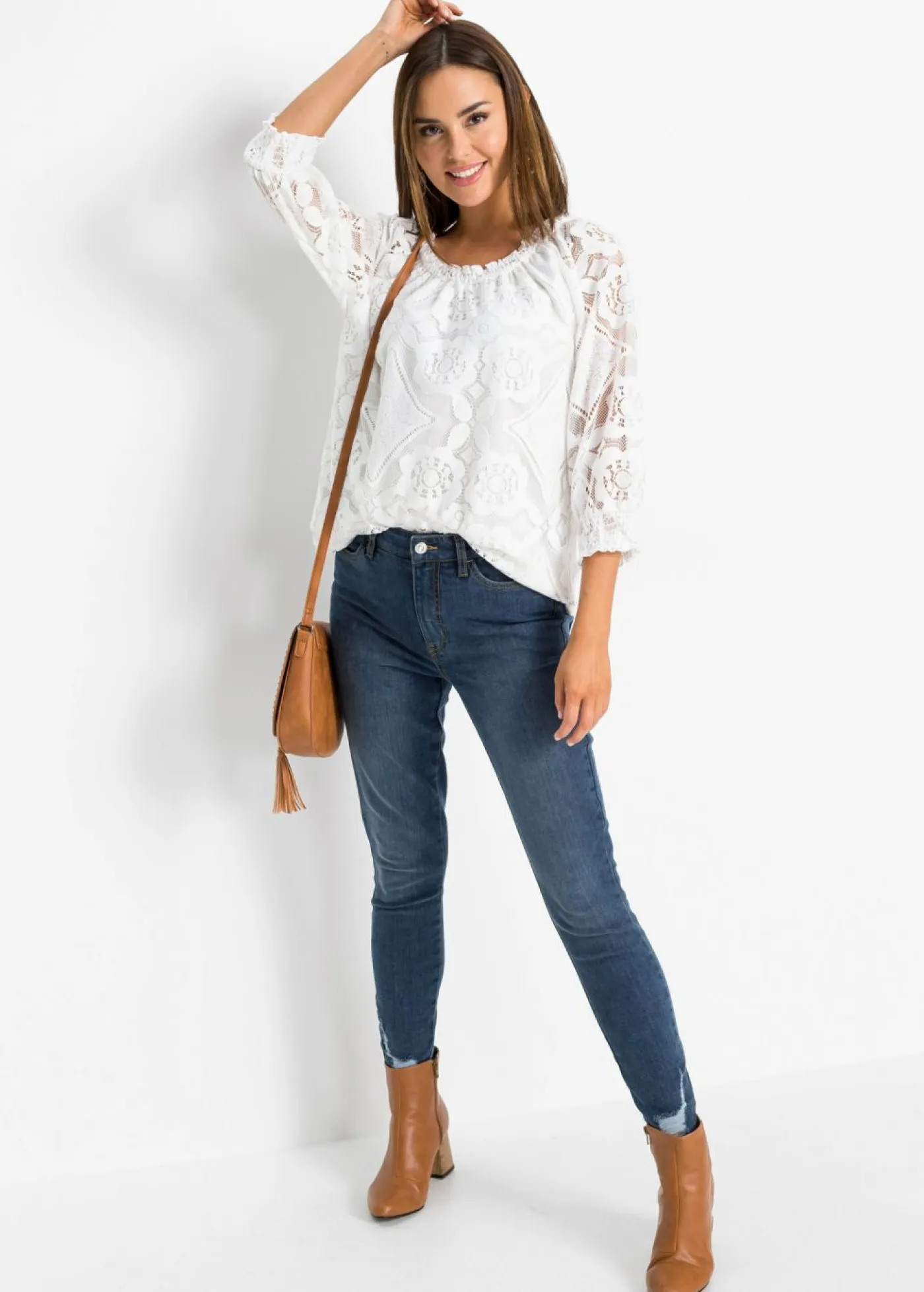 bonprix bonprix Camisetas>Camiseta con mangas abullonadas Blanco lana