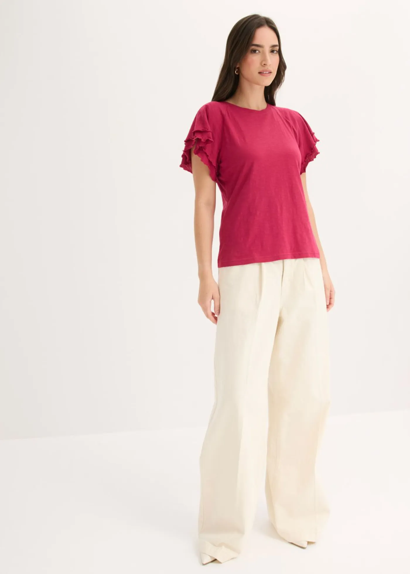 bonprix bonprix Camisetas>Camiseta con mangas llamativas Rojo sangría