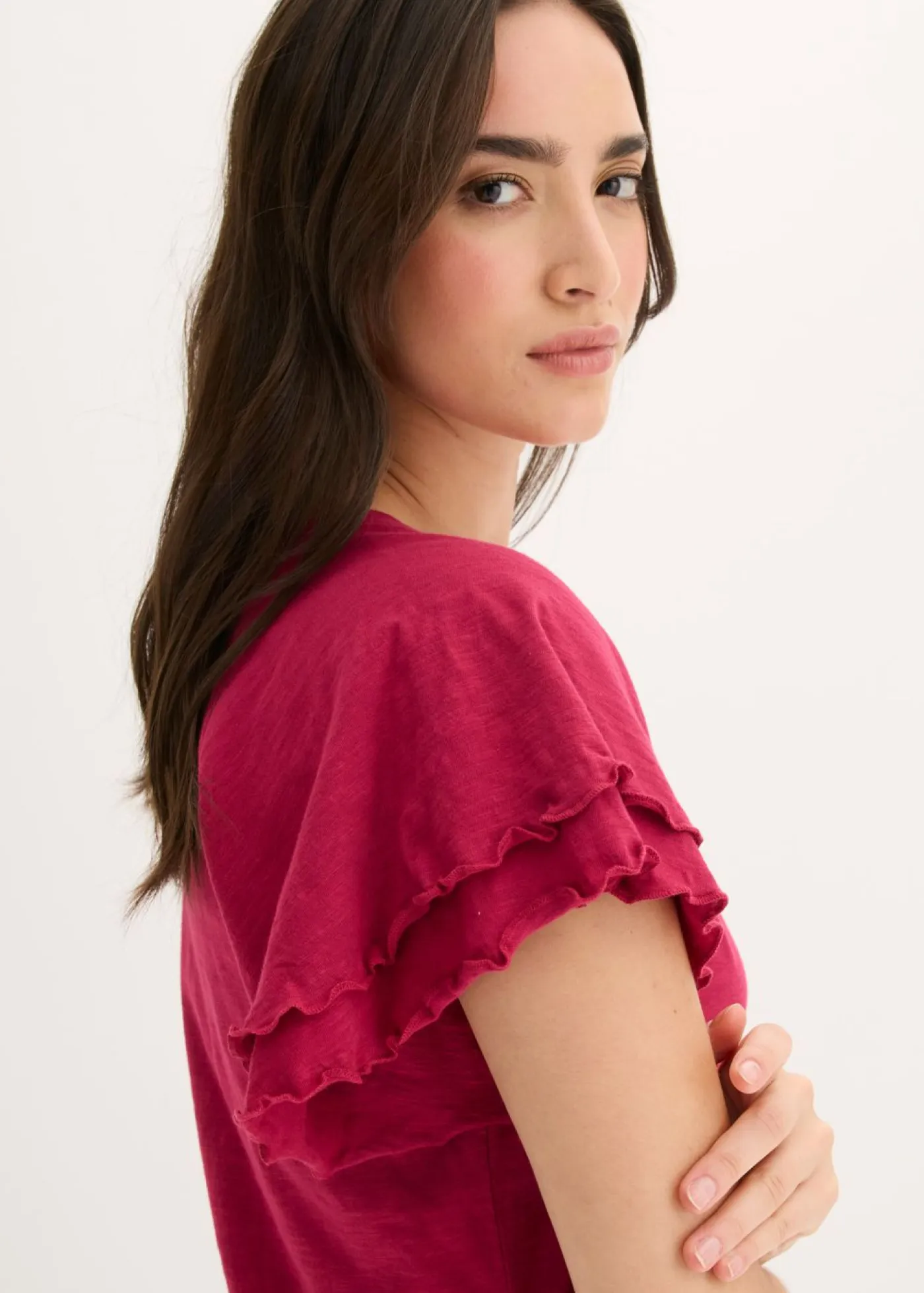 bonprix bonprix Camisetas>Camiseta con mangas llamativas Rojo sangría