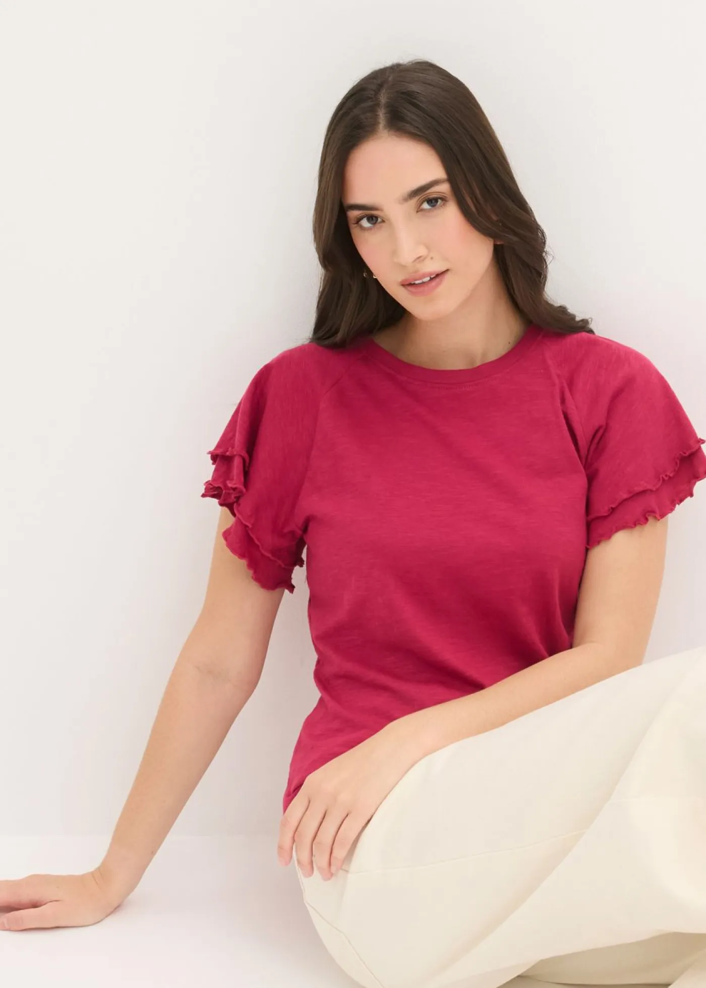 bonprix bonprix Camisetas>Camiseta con mangas llamativas Rojo sangría