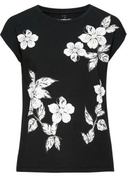 bonprix bonprix Camisetas>Camiseta con patrón de flores Negro/blanco/plata de flores