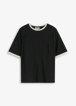 bonprix bonprix Camisetas|Novedades>Camiseta con ribete de encaje Negro-blanco lana