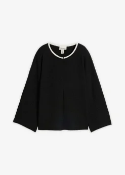 bonprix bonprix Camisetas>Camiseta con ribete en contraste Negro-blanco lana