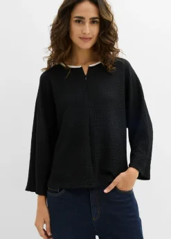 bonprix bonprix Camisetas>Camiseta con ribete en contraste Negro-blanco lana