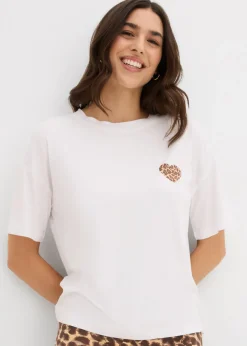 bonprix bonprix Camisetas>Camiseta corta con hombros caídos Blanco-beige