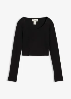 bonprix bonprix Camisetas>Camiseta corta de canalé Negro