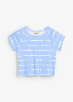 bonprix bonprix Camisetas>Camiseta corta de canalé Azul perla-blanco estampado