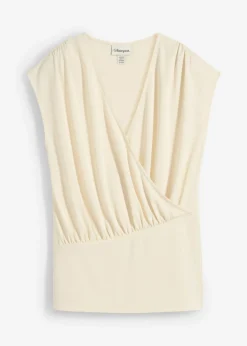 bonprix bonprix Camisetas>Camiseta cruzada de mezcla de viscosa fluida Crudo