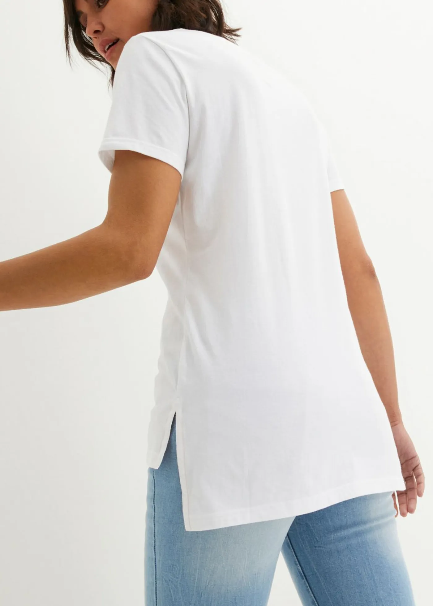 bonprix bonprix Camisetas>Camiseta de algodón con abertura lateral y estampado Blanco estampado