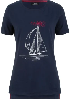 Mujer bonprix bonprix Camiseta de algodón con abertura lateral y estampado