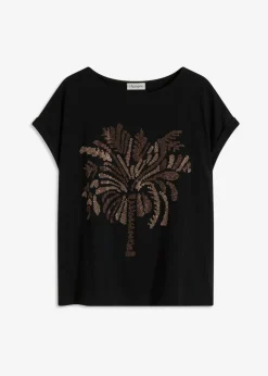 Mujer bonprix bonprix Camiseta de algodón con aplicación de tachuelas