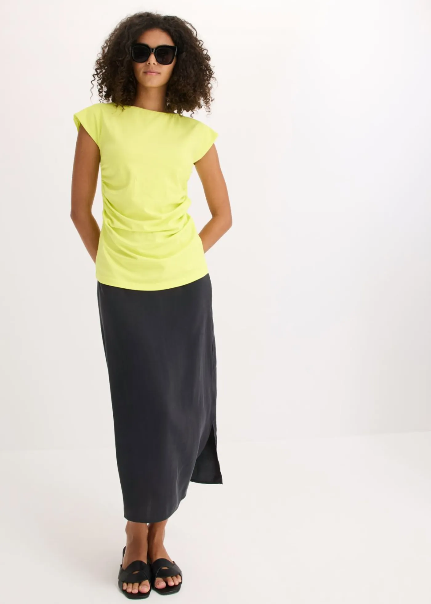 bonprix bonprix Camisetas>Camiseta de algodón con elástico Amarillo cítrico