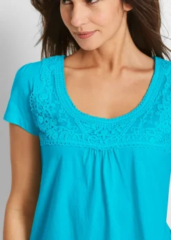 Mujer bonprix bonprix Camiseta de algodón con encaje y manga corta