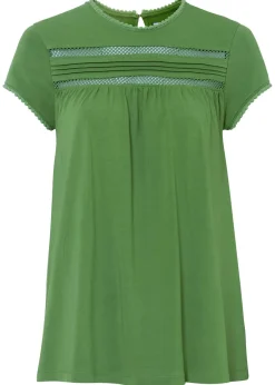 bonprix bonprix Camisetas>Camiseta de algodón con encaje verde cactus