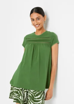 bonprix bonprix Camisetas>Camiseta de algodón con encaje verde cactus