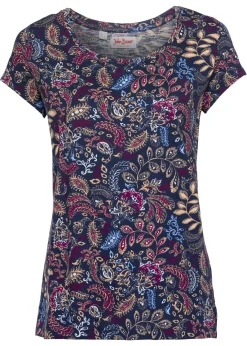 bonprix bonprix Camisetas>Camiseta de algodón con estampado y manga corta Azul oscuro estampado