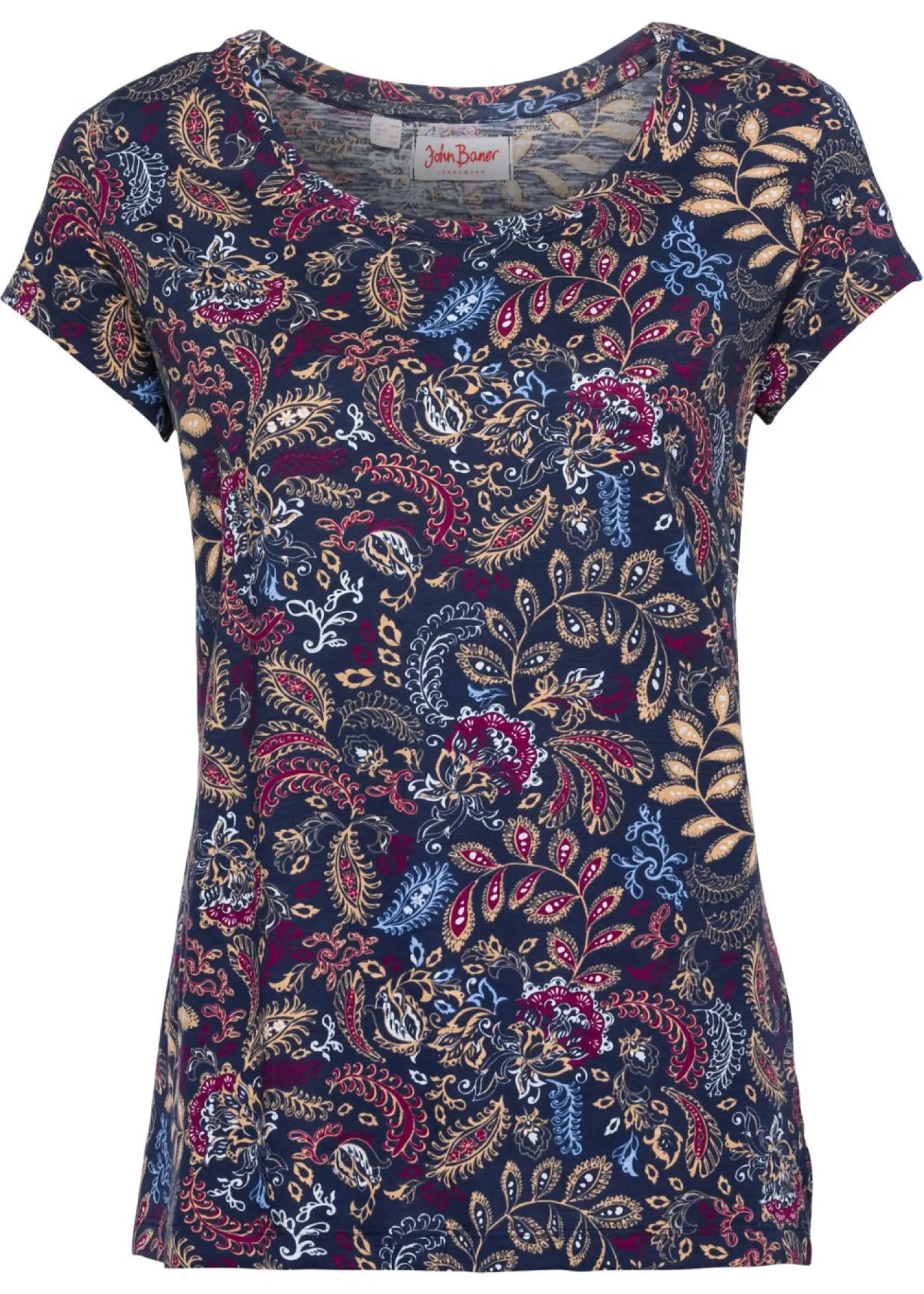 bonprix bonprix Camisetas>Camiseta de algodón con estampado y manga corta Azul oscuro estampado