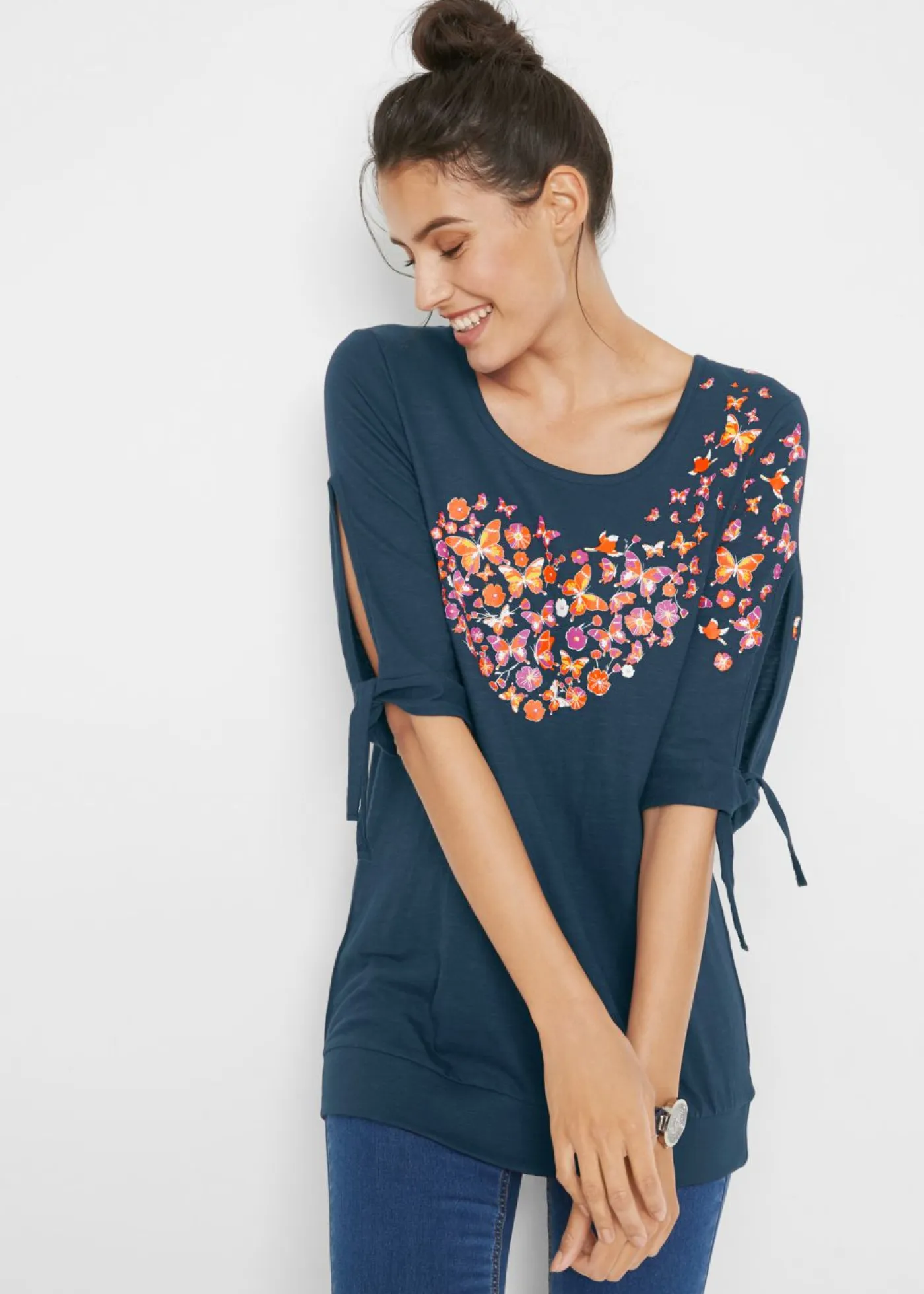 Mujer bonprix bonprix Camiseta de algodón con hombros al descubierto