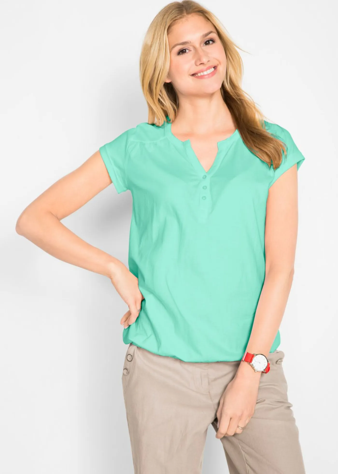 bonprix bonprix Camisetas>Camiseta de algodón con manga corta Menta claro