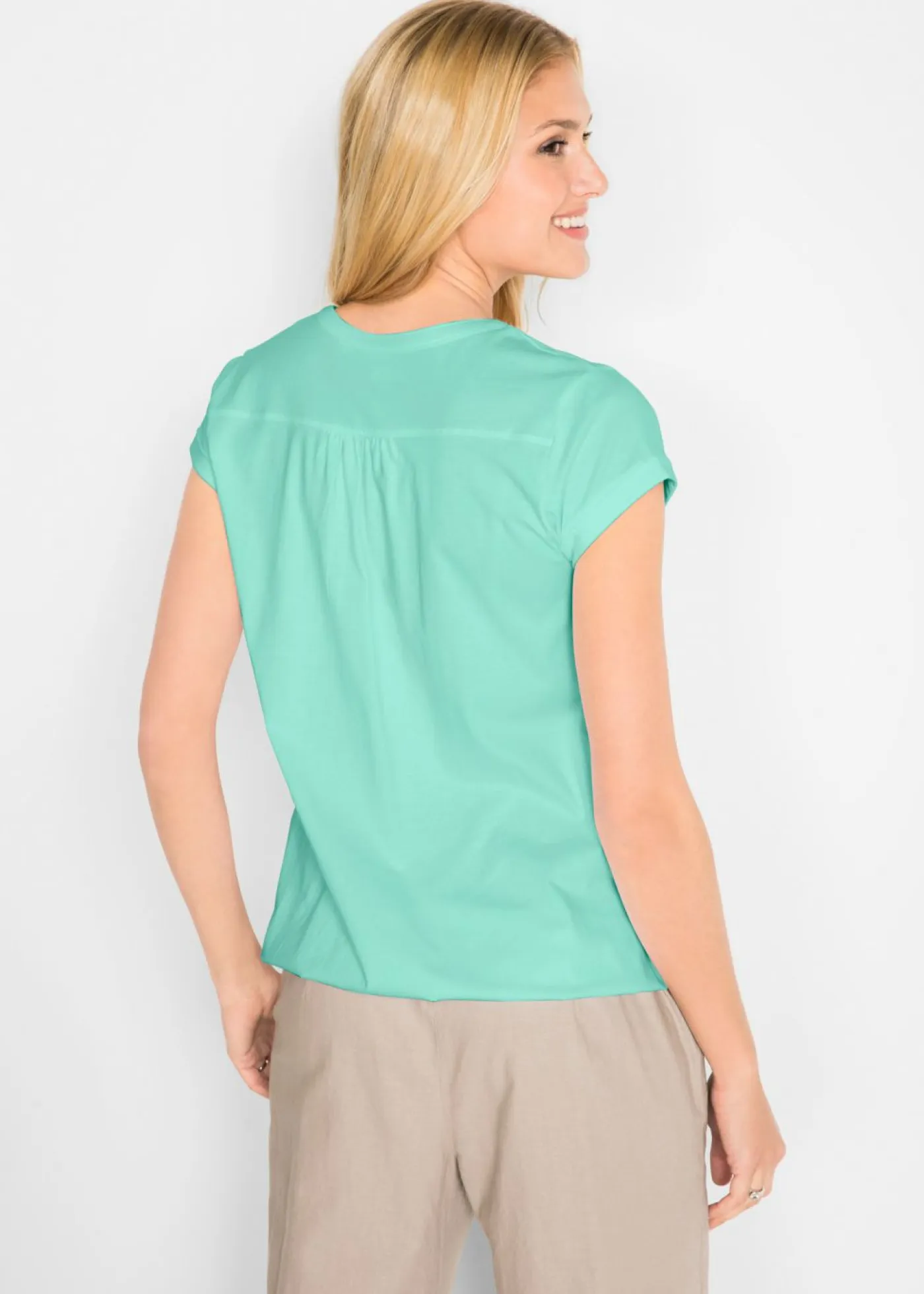 bonprix bonprix Camisetas>Camiseta de algodón con manga corta Menta claro