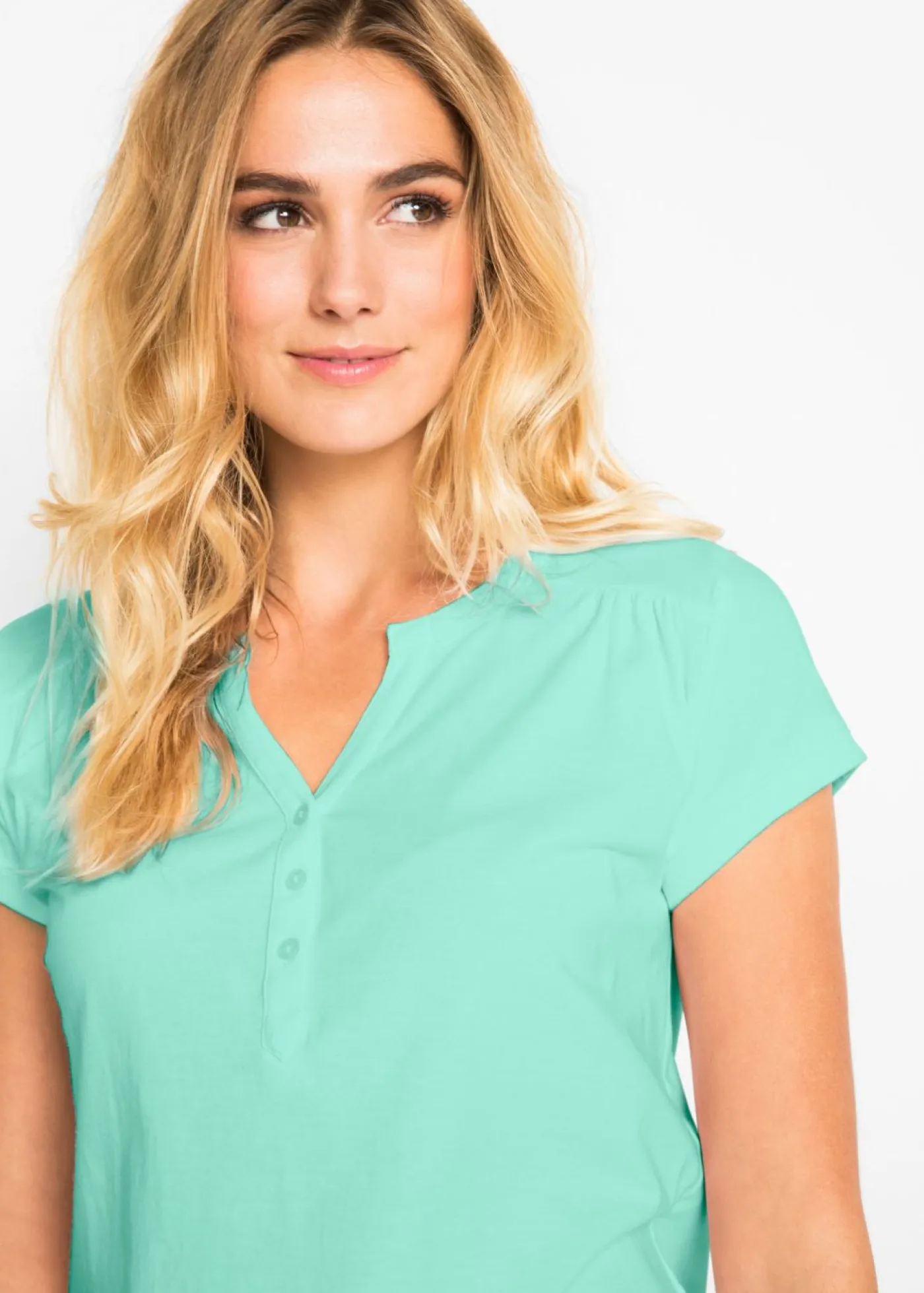 bonprix bonprix Camisetas>Camiseta de algodón con manga corta Menta claro