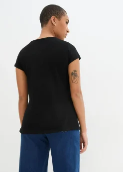 Mujer bonprix bonprix Camiseta de algodón e hilo flameado con manga corta