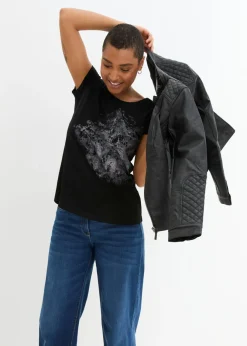 Mujer bonprix bonprix Camiseta de algodón e hilo flameado con manga corta