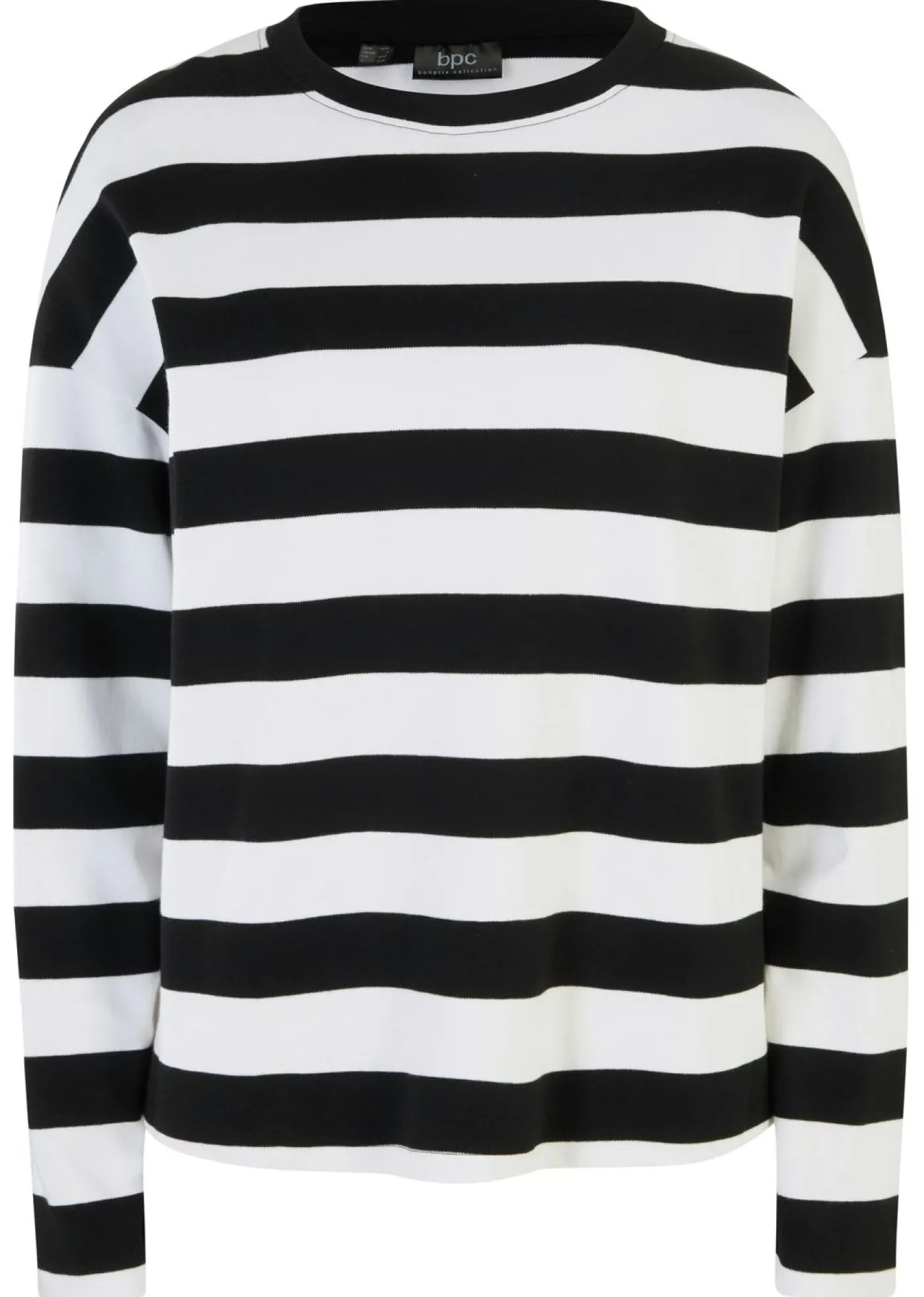 bonprix bonprix Básicos|Camisetas>Camiseta de algodón interlock puro con manga larga Negro-blanco con rayas