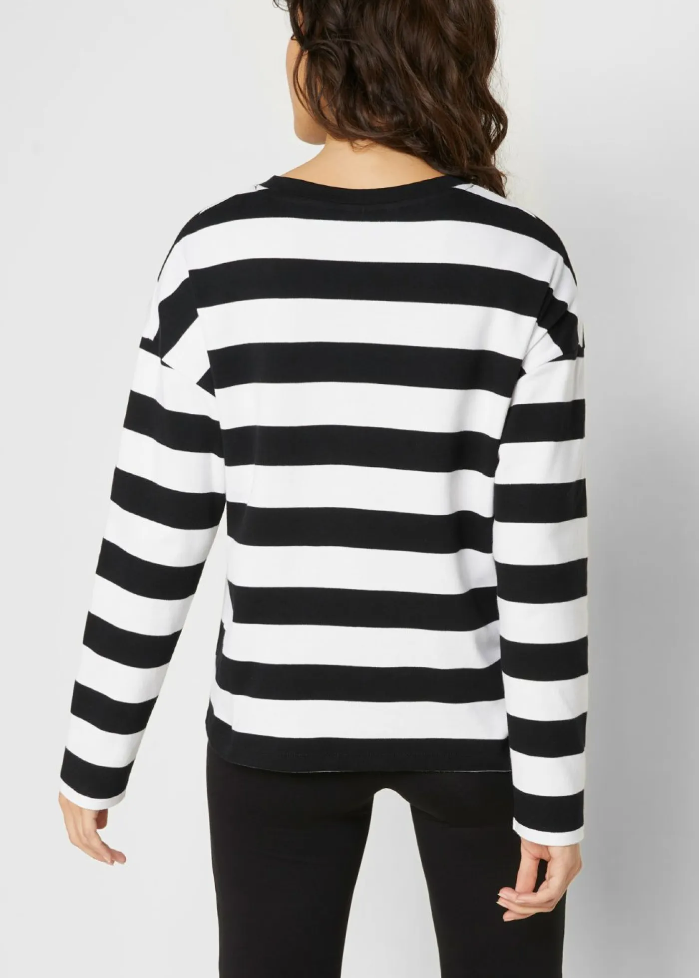 bonprix bonprix Básicos|Camisetas>Camiseta de algodón interlock puro con manga larga Negro-blanco con rayas