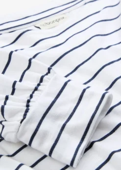 bonprix bonprix Camisetas>Camiseta de algodón orgánico puro con manga larga Blanco-azul marino con rayas