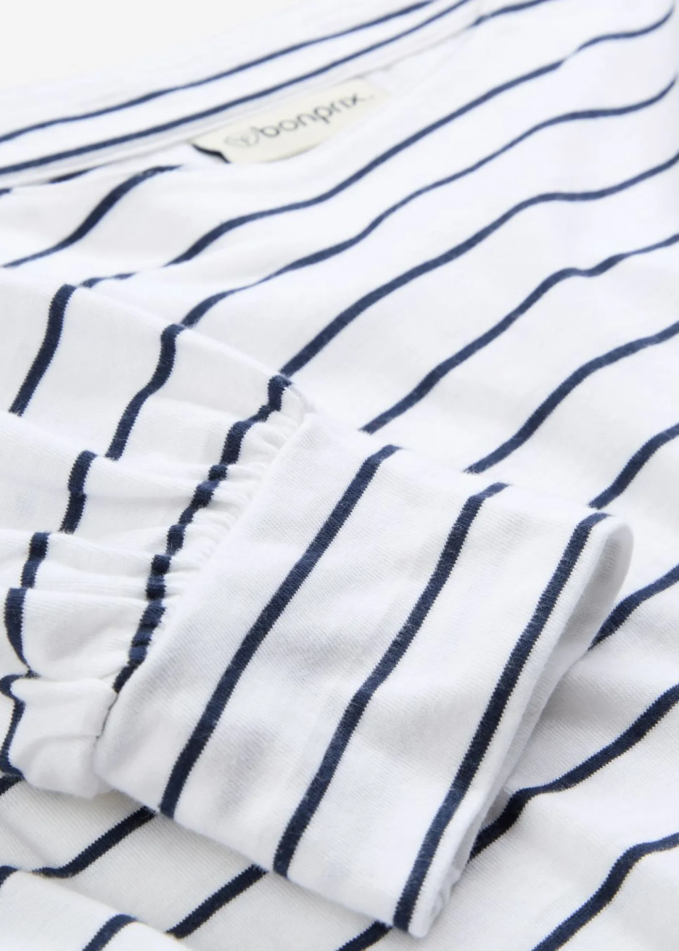 bonprix bonprix Camisetas>Camiseta de algodón orgánico puro con manga larga Blanco-azul marino con rayas