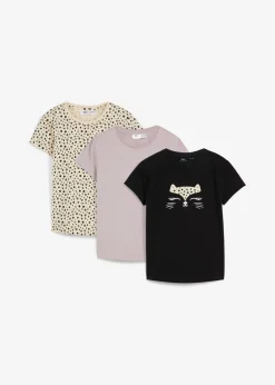 bonprix bonprix Ropa 9 A 16 Años·Camisetas Y Camisas|Ropa 9 A 16 Años·Packs De Ropa>Camiseta de algodón orgánico puro (3 unidades) Lila + arena brasileña + negro