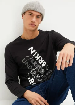 bonprix bonprix Camisetas Y Polos>Camiseta de algodón orgánico puro con manga larga Negro