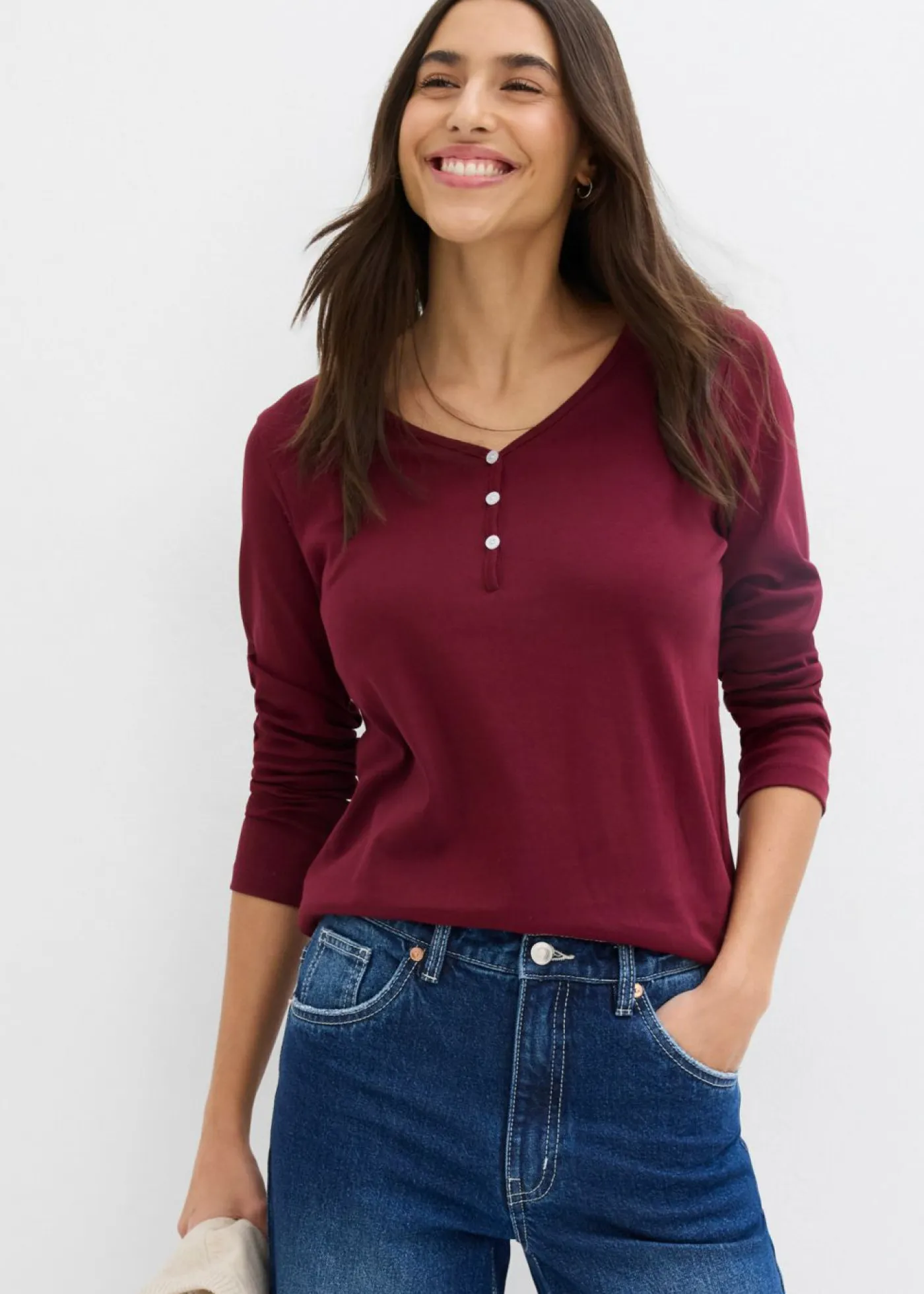 bonprix bonprix Básicos|Camisetas>Camiseta de algodón orgánico puro con manga larga rojo avellana