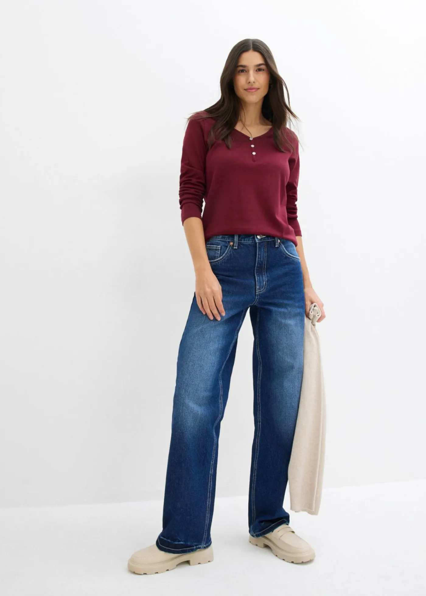 bonprix bonprix Básicos|Camisetas>Camiseta de algodón orgánico puro con manga larga rojo avellana