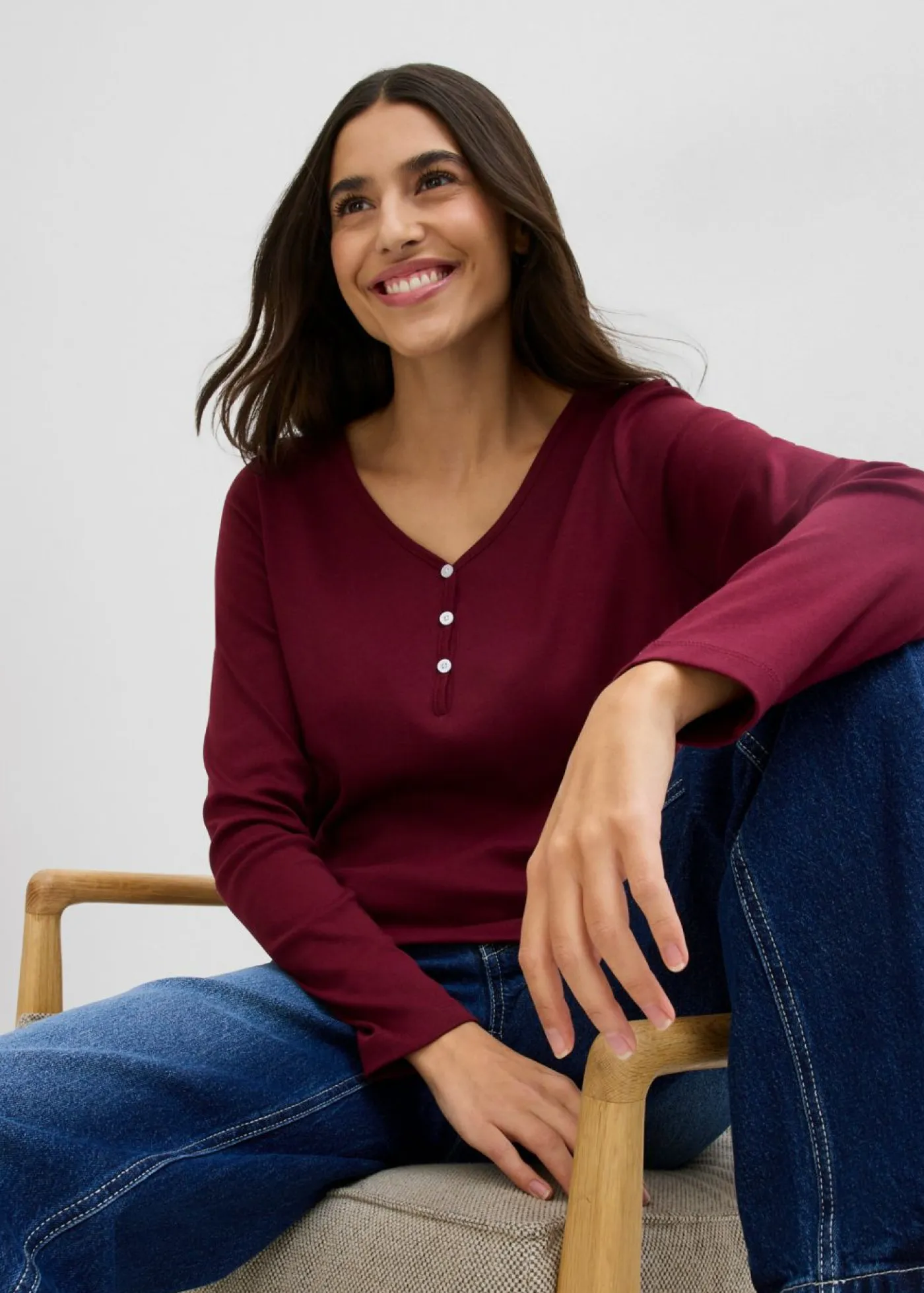 bonprix bonprix Básicos|Camisetas>Camiseta de algodón orgánico puro con manga larga rojo avellana