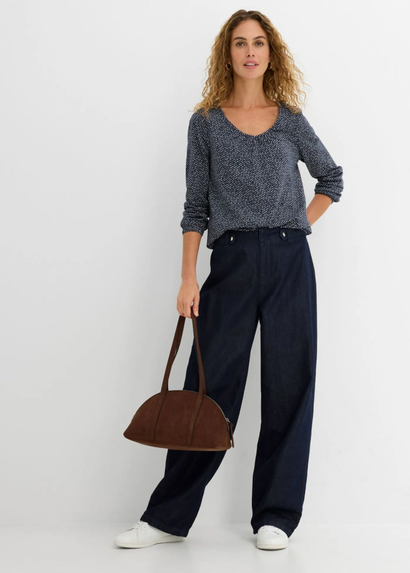 bonprix bonprix Camisetas>Camiseta de algodón orgánico puro Azul marino estampado