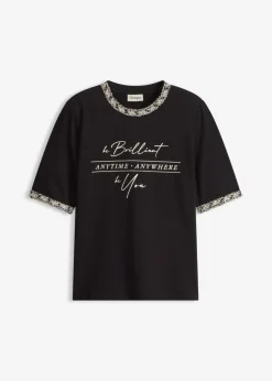 bonprix bonprix Camisetas>Camiseta de algodón orgánico con cinta decorativa Negro
