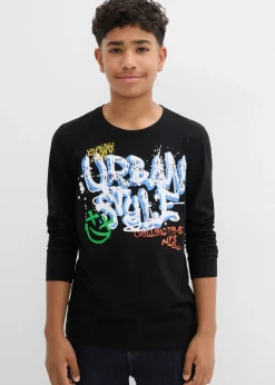 bonprix bonprix Ropa 9 A 16 Años·Camisetas>Camiseta de algodón orgánico puro con manga larga Negro