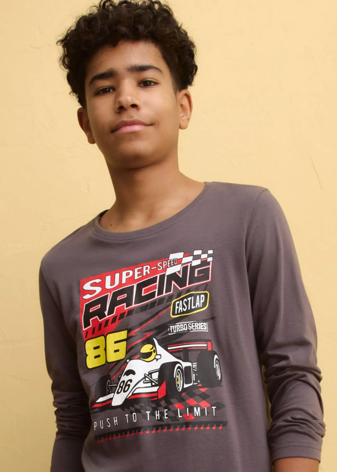 bonprix bonprix Ropa 9 A 16 Años·Camisetas>Camiseta de algodón orgánico puro con manga larga Pizarra estampado